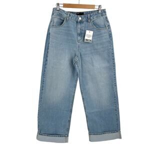 ASOS Design Loose Jean with Deep Turn Up Cuff in pale wash Size 30